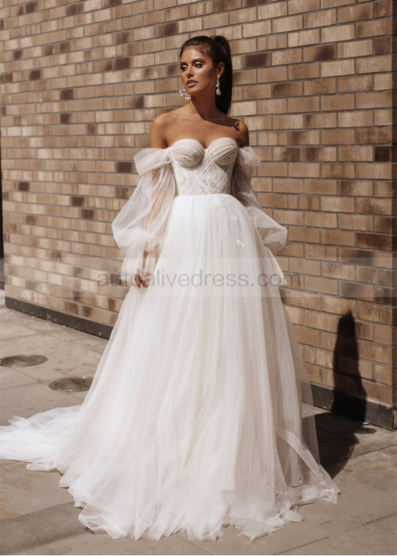 Off Shoulder Ivory Lace Tulle Dreamy Wedding Dress